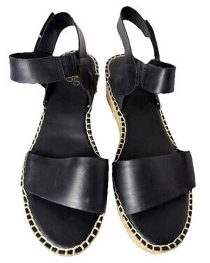 Franco Sarto Patra Black Leather Wedge Espadrille Sandal Sz. 9.5M